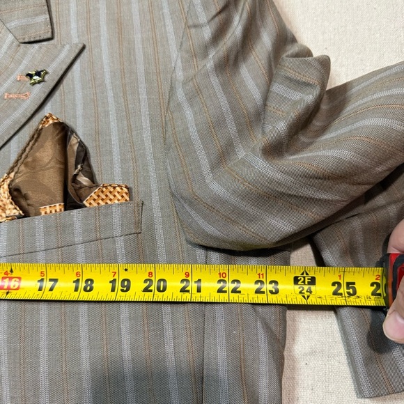 Vintage EJ Samuel 2 Piece Suit + Handkerchief Brown Striped Blazer 46R Pant 40R - Picture 8 of 15